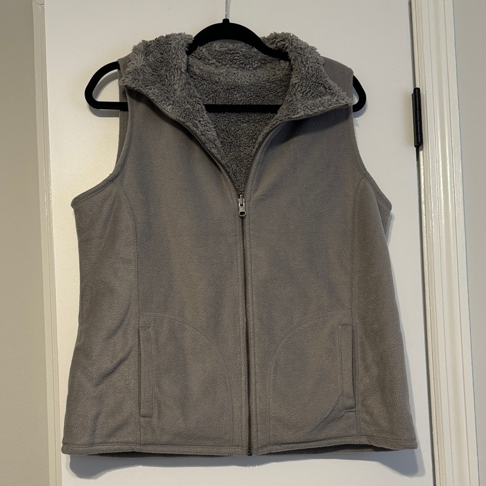 Reversible Gray Fleece Zip-Up Vest by